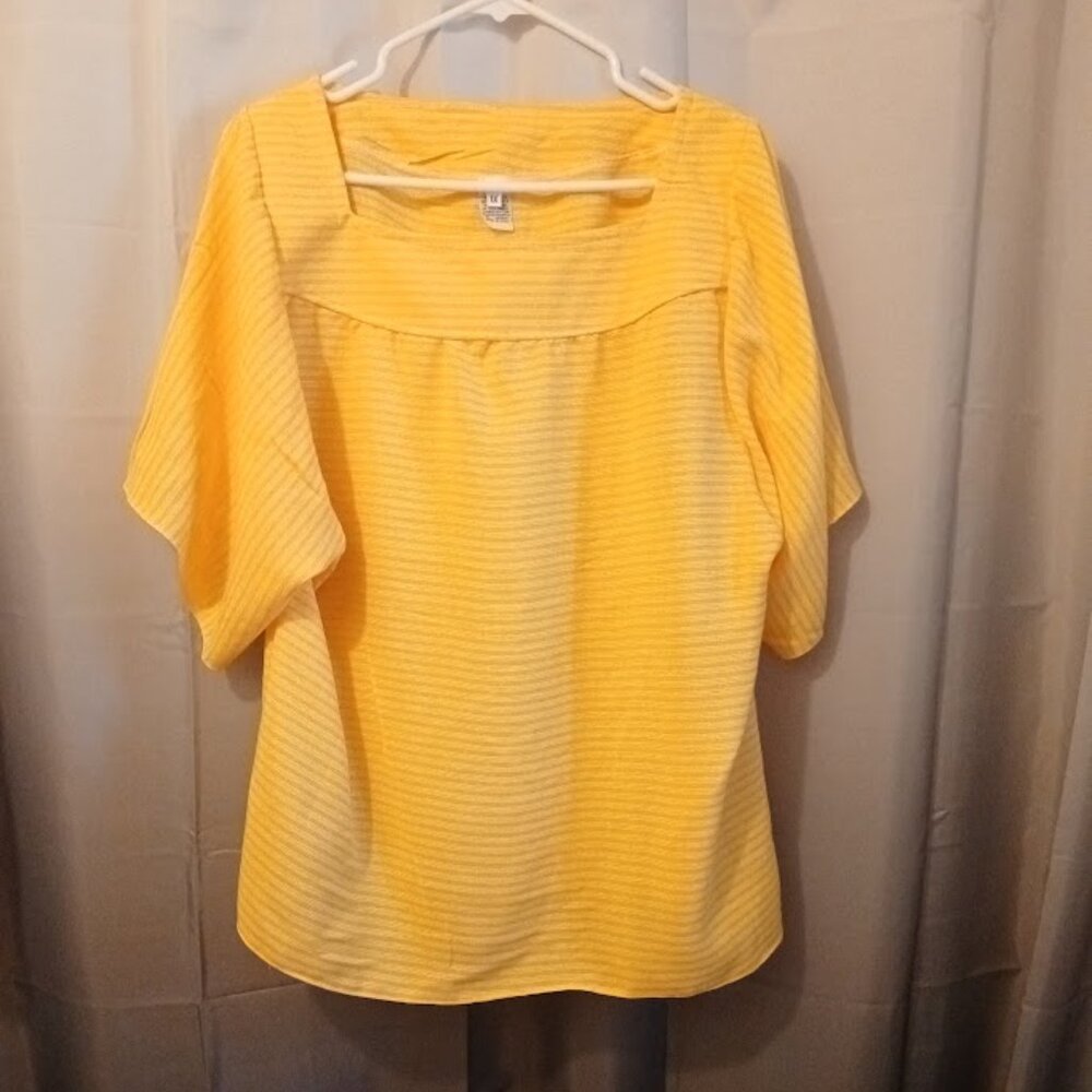 Nwt Square neck Trapeze Blouse womens Plus 1X Sunny yellow stripe Short sleeve